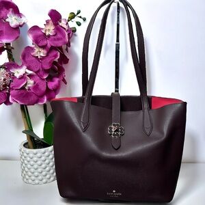 Authentic Kate Spade Kaci Medium Clover Tote Chocolate Cherry w/ COA EUC